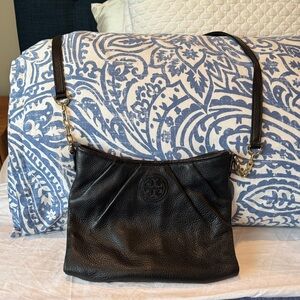 Tory Burch Black Pebbled Leather Crossbody with Gold Hardware